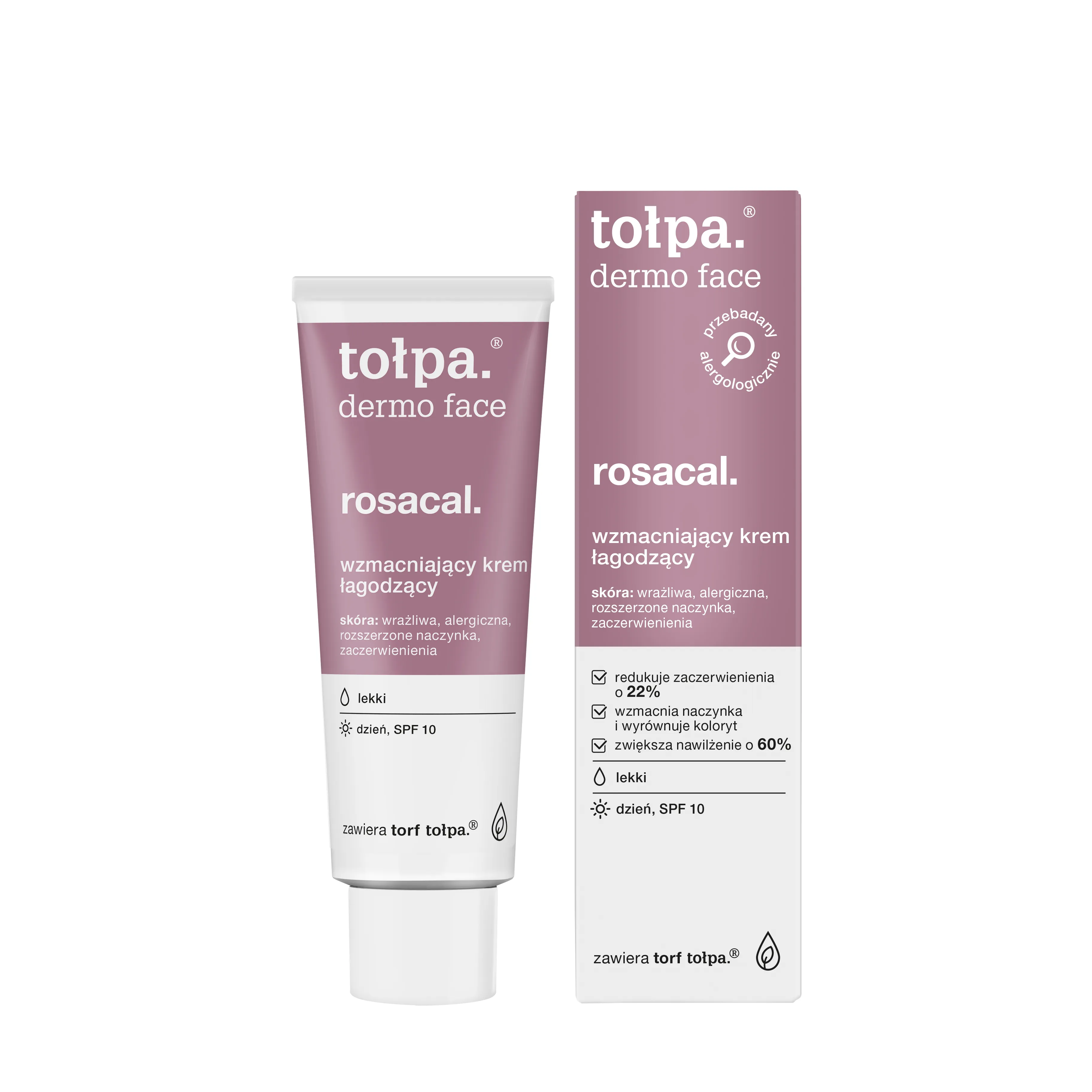 Tołpa Dermo Face, Rosacal, krem łagodząco-wzmacniający, lekki, SPF10, na dzień, 40ml