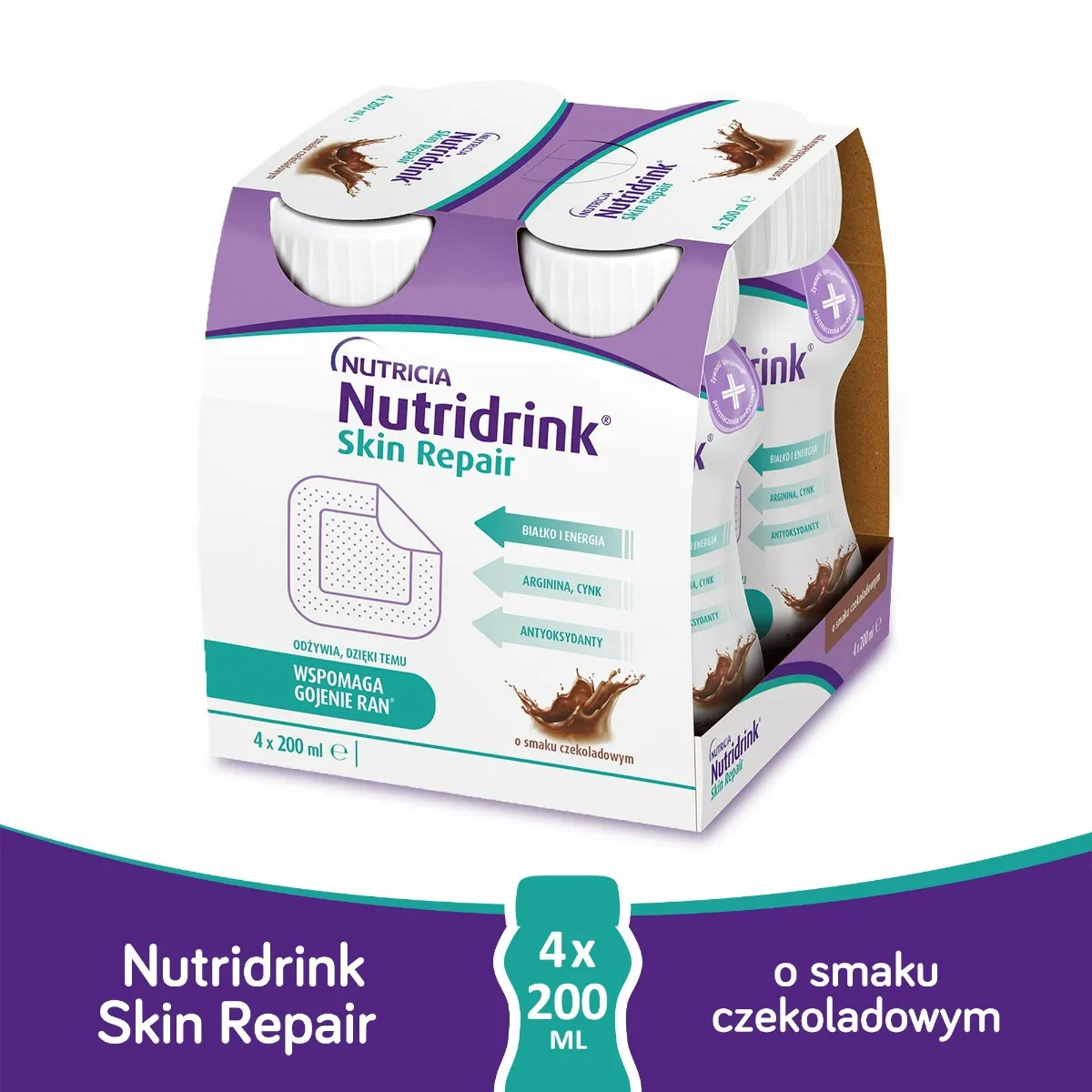 Nutridrink Skin Repair, o smaku czekoladowym, 4 x 200 ml