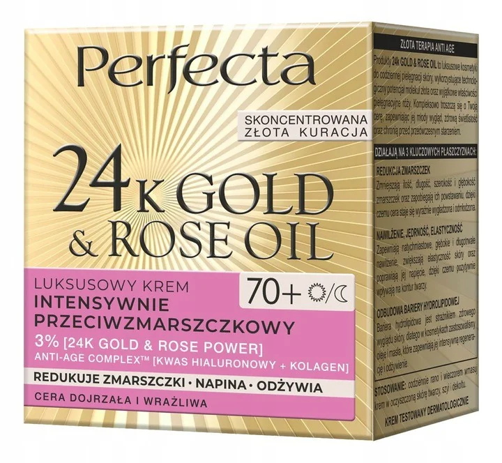 Perfecta 24K Gold & Rose Oil luksusowy krem przeciwzmarszaczkowy do twarzy 70+, 50 ml