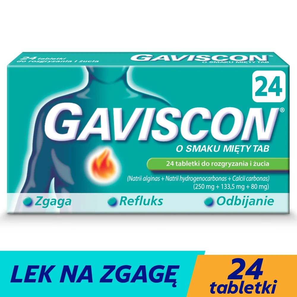 Gaviscon 24 tabletki do rozgryzania i żucia o smaku mięty
