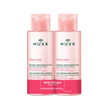 Nuxe Very Rose, łagodząca woda micelarna 3 w 1, duopak, 2 x 400 ml 