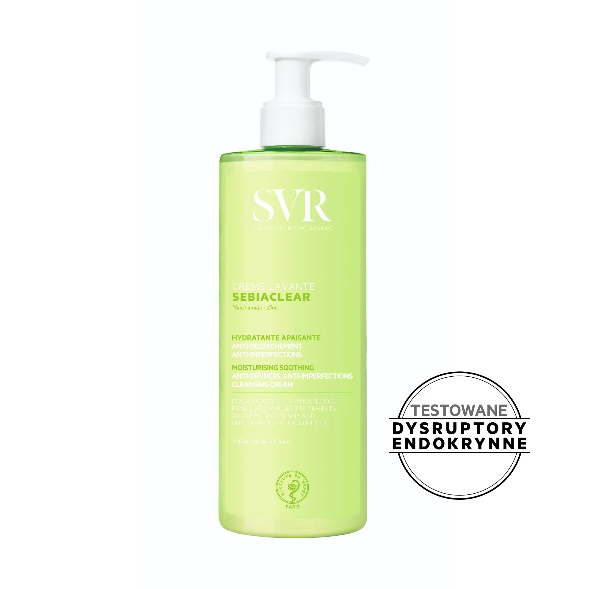 SVR SEBIACLEAR Crème Lavante krem oczyszczający do twarzy nawilżająco-wygładzający, 400 ml