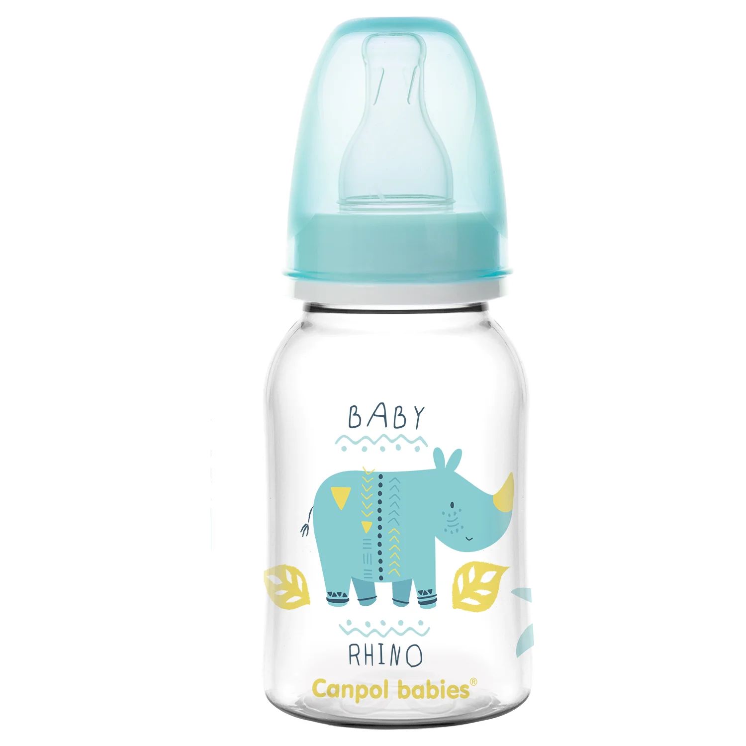 Canpol Babies Africa Baby Rhino turkusowa wąska butelka 120 ml, 1 sztuka