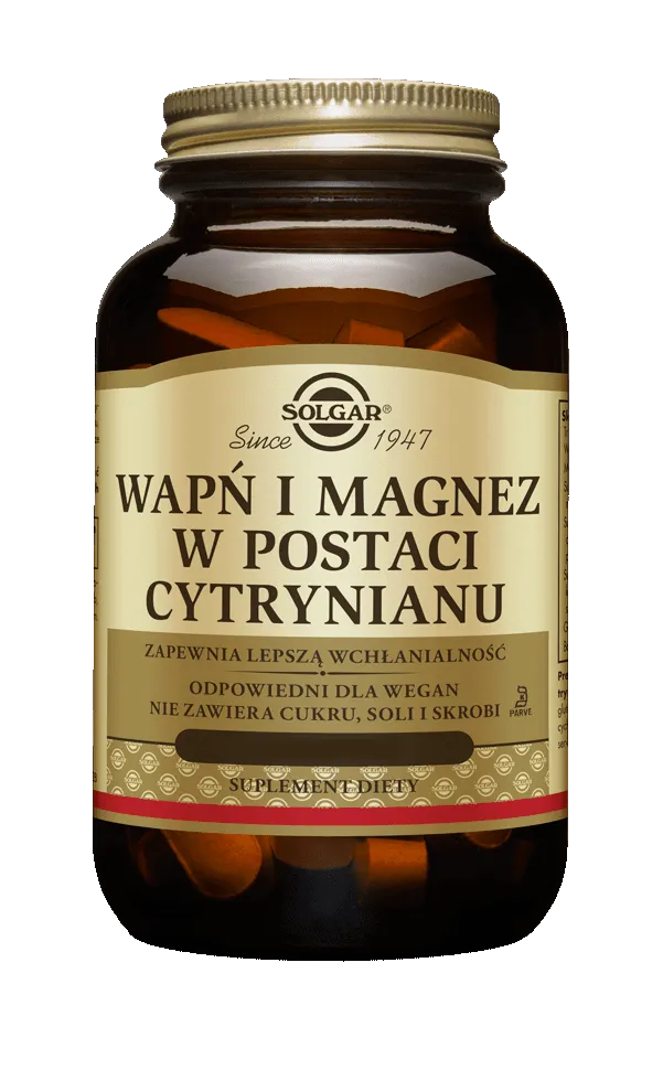 Solgar Wapń i Magnez w Postaci Cytrynianu, suplement diety, 100 tabletek