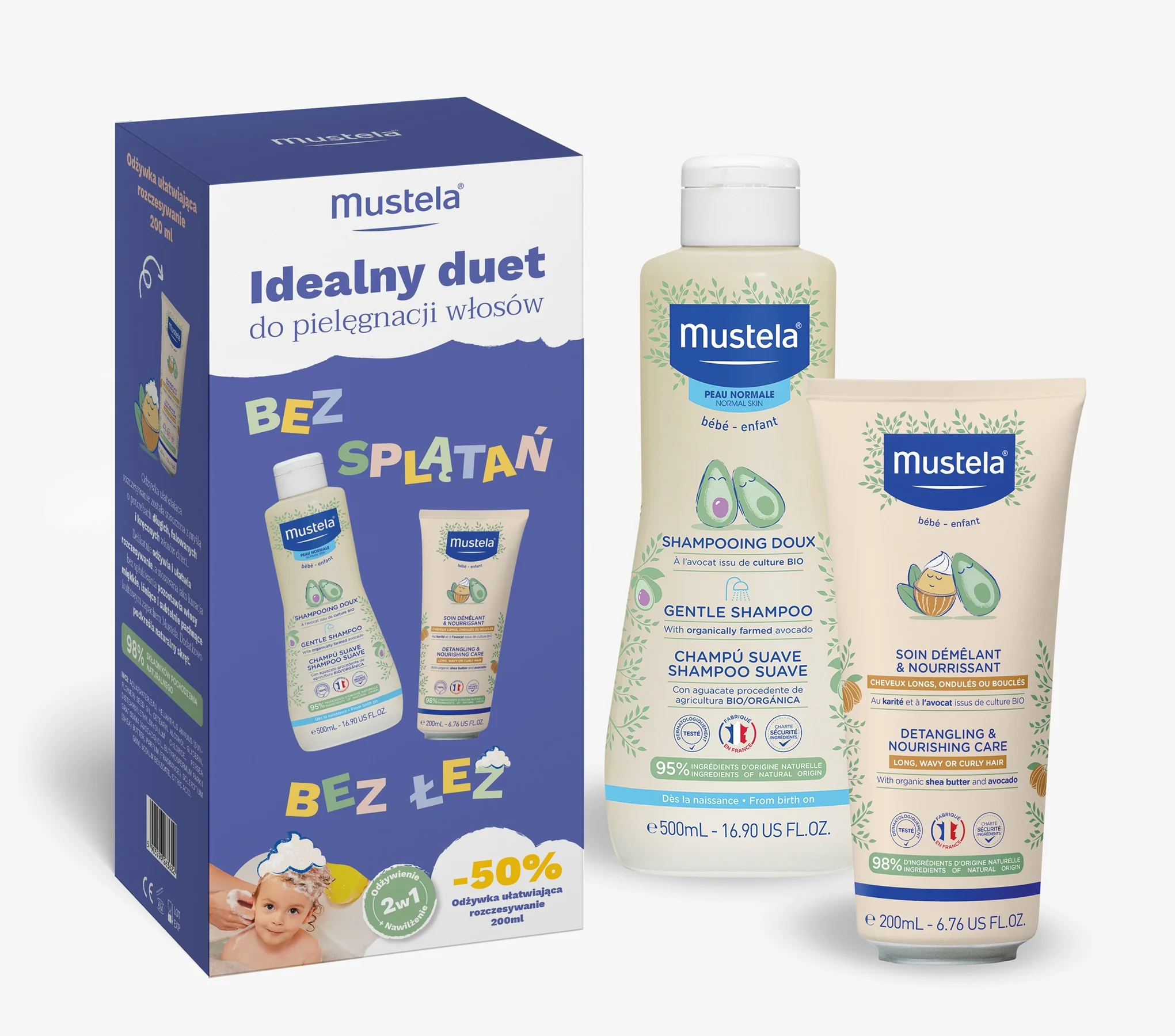 Mustela Idealny Duet delikanty szampon, 500 ml + odżywka ułatwiająca rozczesywanie, 200 ml