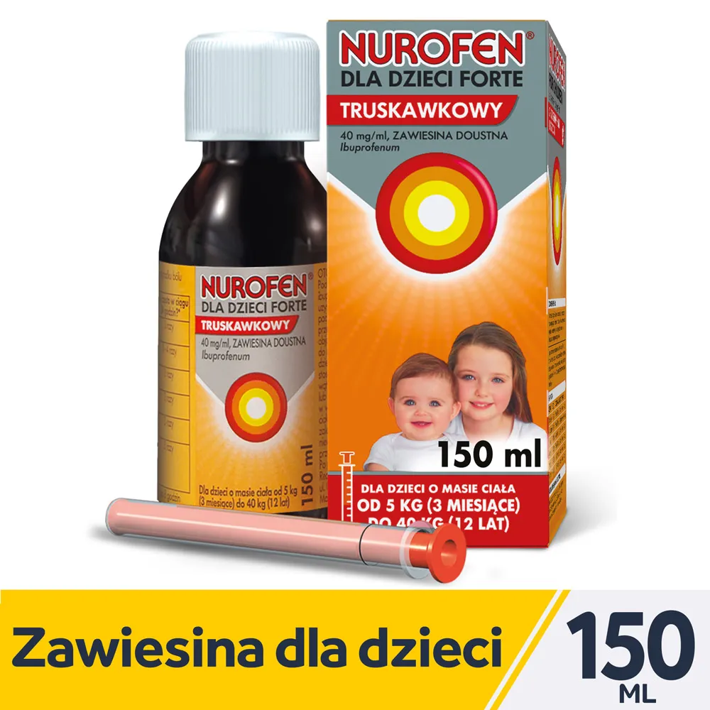 Nurofen dla dzieci Forte Truskawkowy 40 mg/ml, zawiesina doustna, 150 ml 