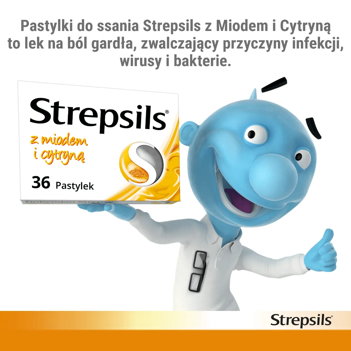 Strepsils - pastylki na ból gardła z miodem i cytyną, 36 pastylek twardych. 