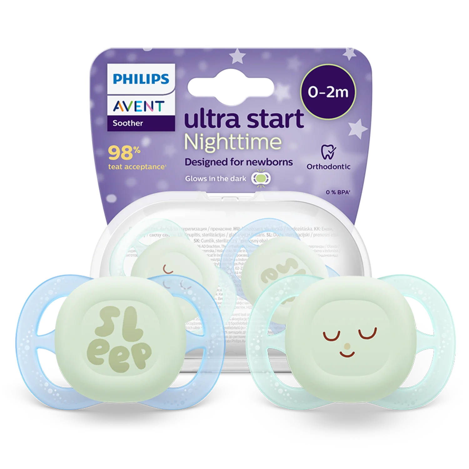 Philips Avent Ultra Start SCF075/08 smoczek świecący w ciemności, 2 szt.