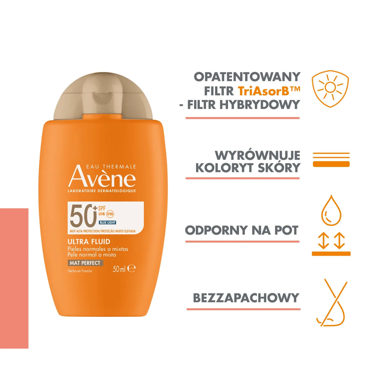 Avène Bardzo wysoka ochrona przeciwsłoneczna Ultra Fluid Perfector SPF 50+, 50 ml