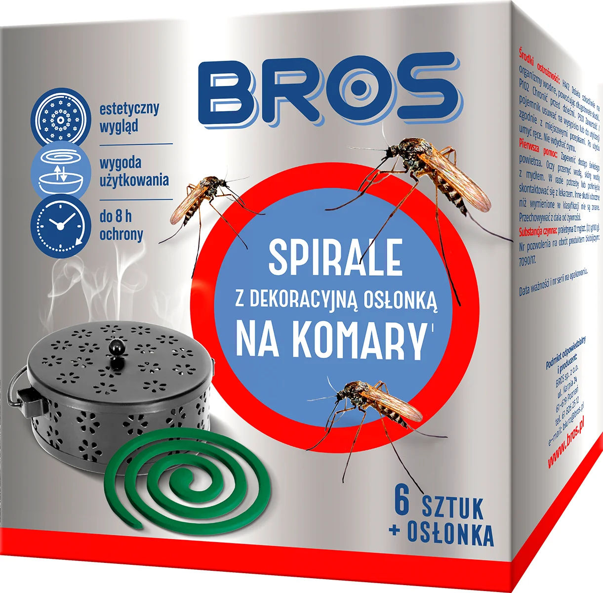 Bros spirale na komary z dekoracyjną osłonką stalową, 6 sztuk