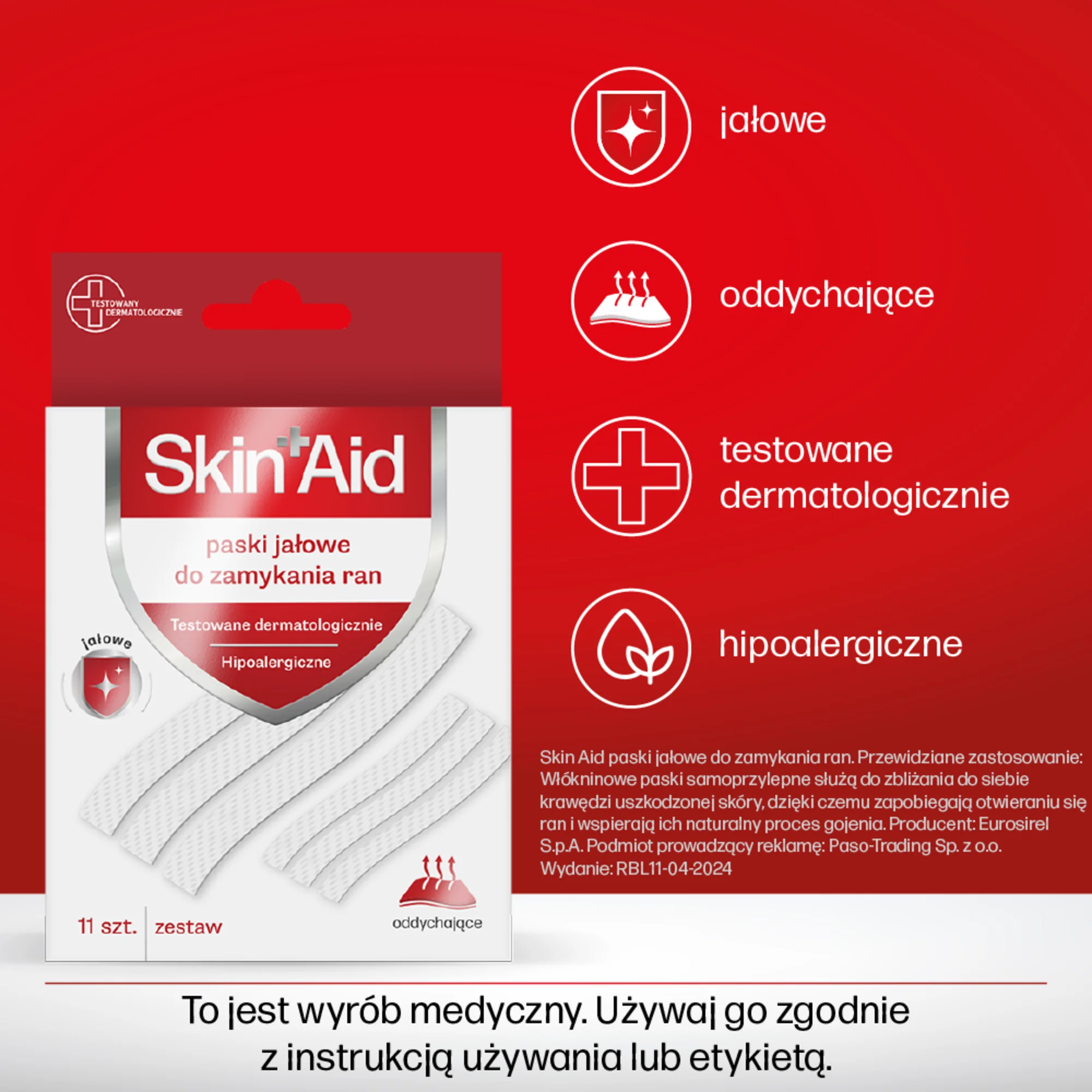 Skin Aid Paski jałowe do zamykania ran 11 sztuk