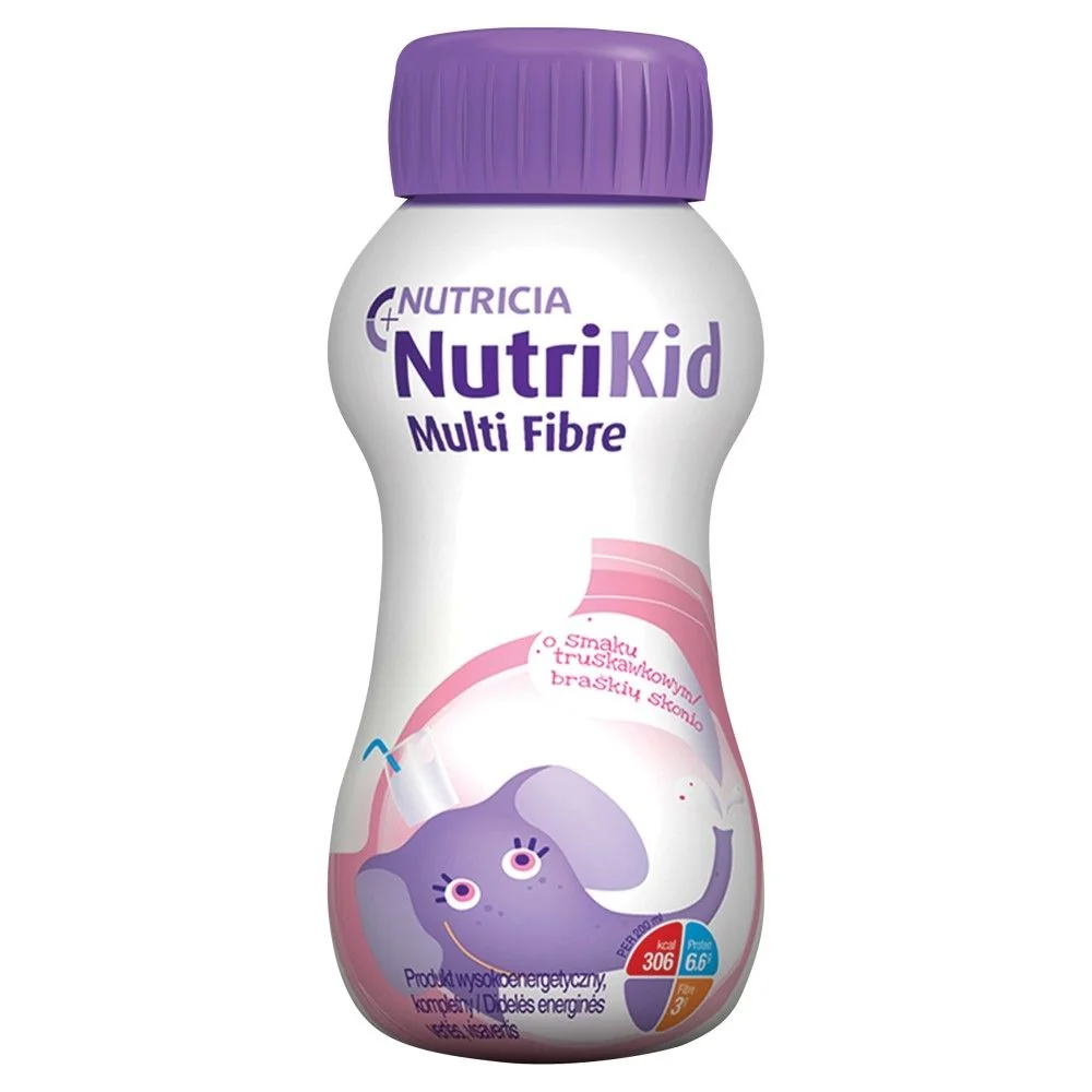 NutriKid Multi Fibre płyn wspierający odżywianie o smaku truskawkowym, 200 ml. Data ważności: 30.10.2026
