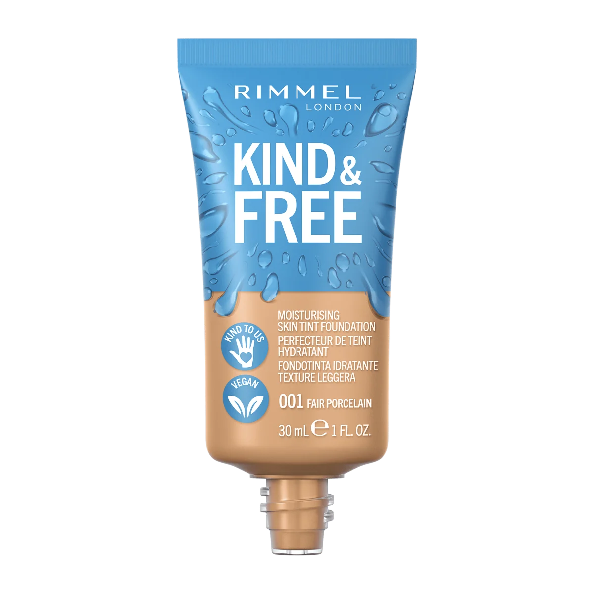 Rimmel Kind & Free wegański podkład nawilżający, 001 Fair Porcelain, 30 ml