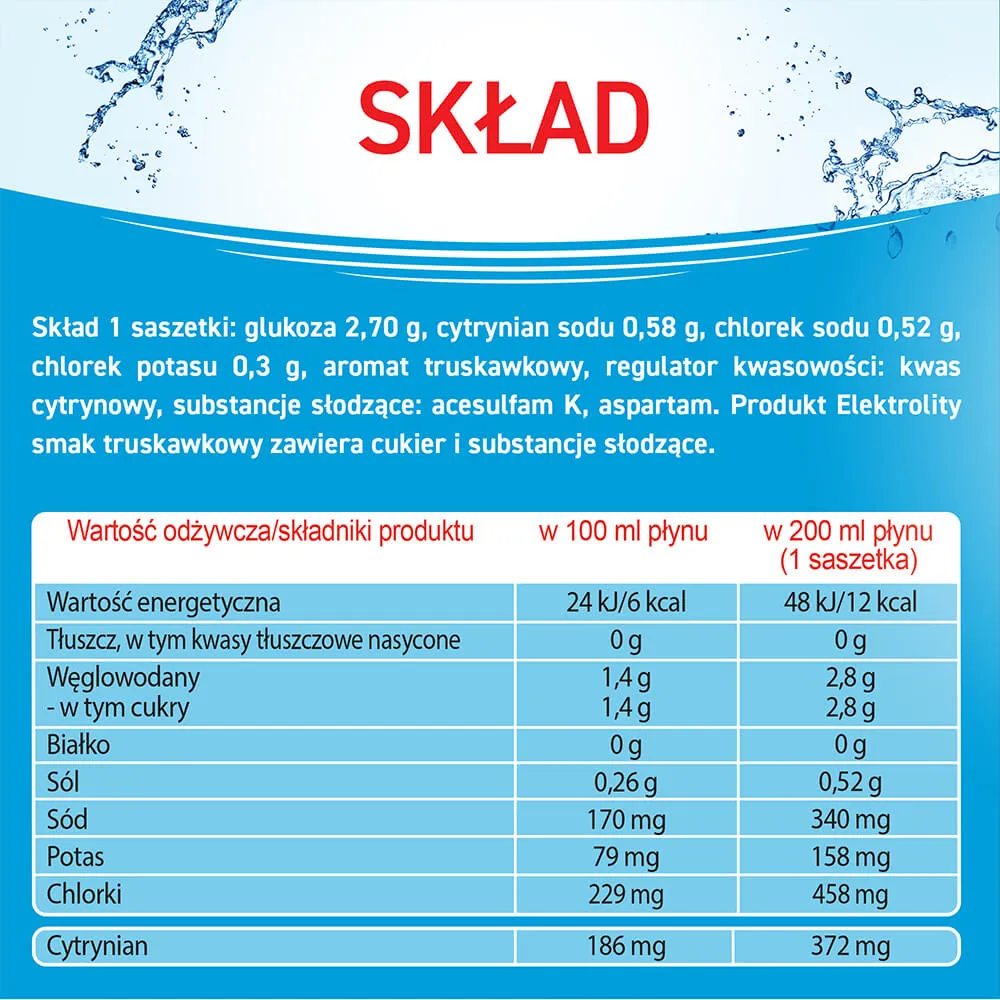 Elektrolity USP Zdrowie, smak truskawkowy, 7 saszetek 