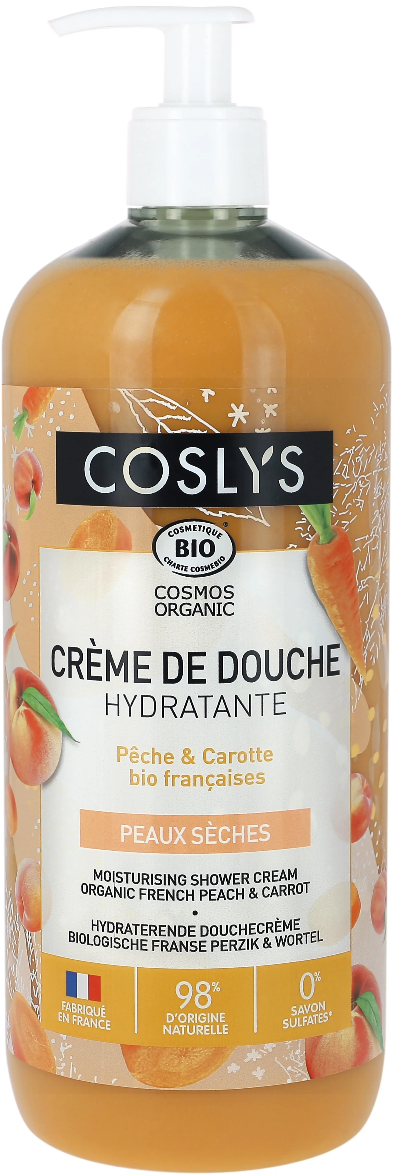 Coslys nawilżający żel pod prysznic Brzoskwinia i Marchewka, 1 l
