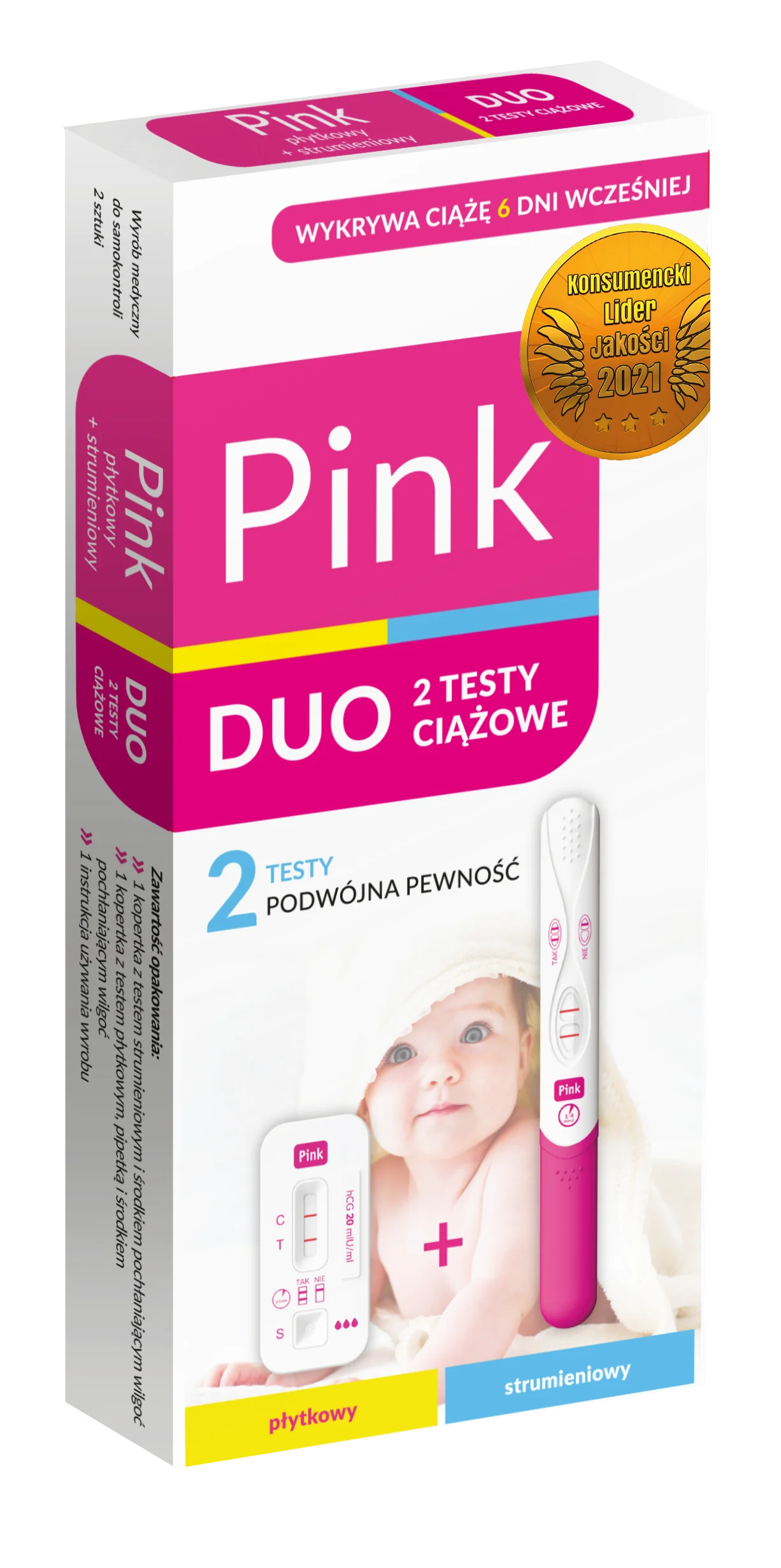 PINK DUO test ciążowy strumieniowy + test płytkowy 2 sztuki