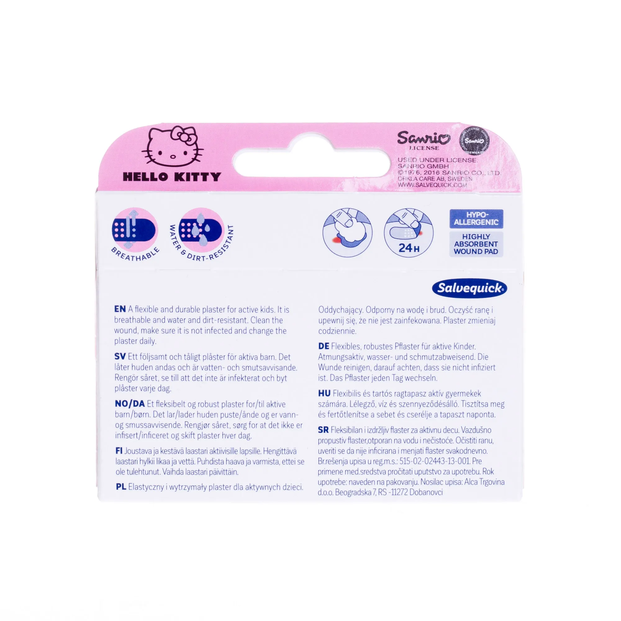 Plastry Salvequick Hello Kitty - 14 aktywnych i wytrzymałych plastrów dla dzieci 