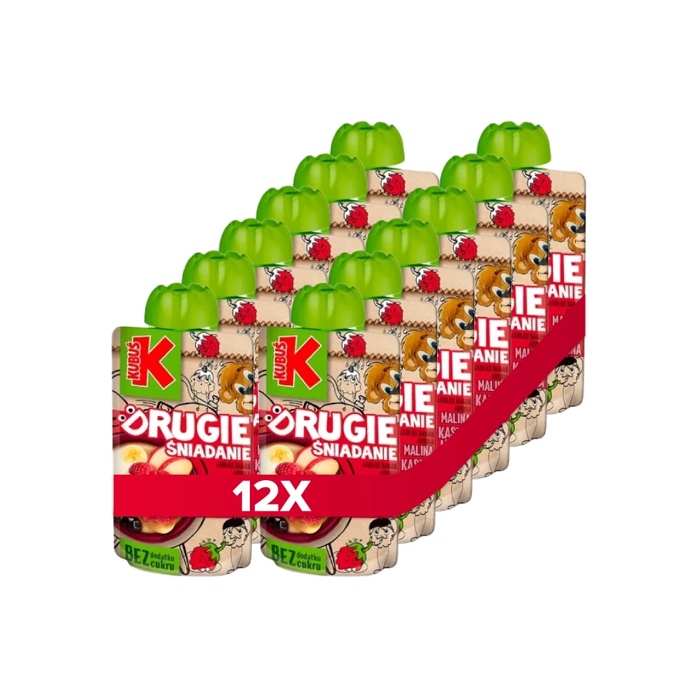 Kubuś Mus Drugie Śniadanie jabłko banan aronia malina + kasza manna, 12 x 100 g