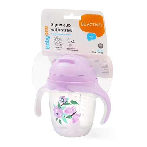 Babyono kubek niekapek z obciążoną słomką Kwiaty, 240 ml