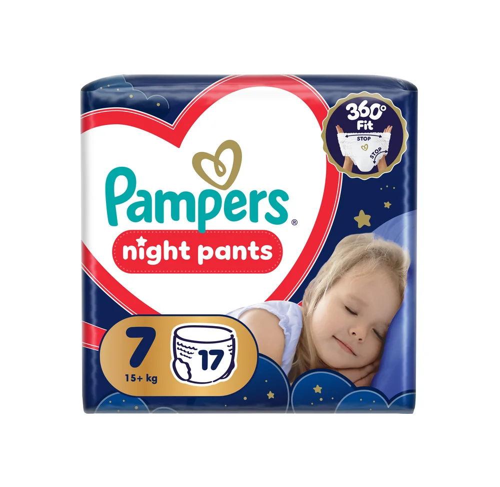 Pampers Night Pants 7 pieluchomajtki, rozmiar 7, 15+ kg, 17 sztuk