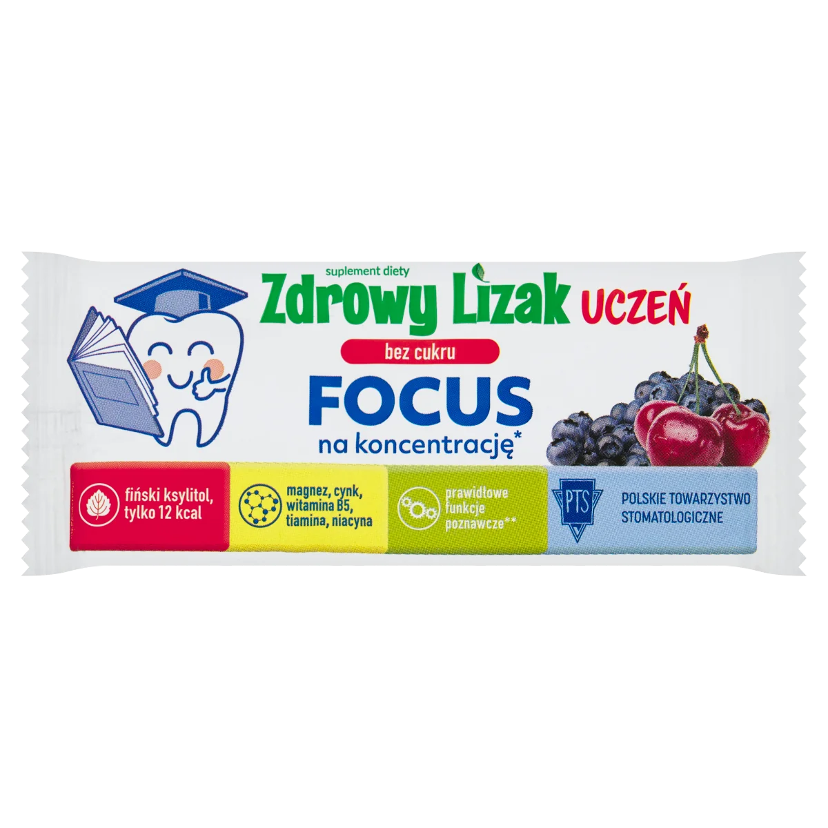 Zdrowy Lizak Uczeń Focus smak jagody z wiśnią, 1 sztuka