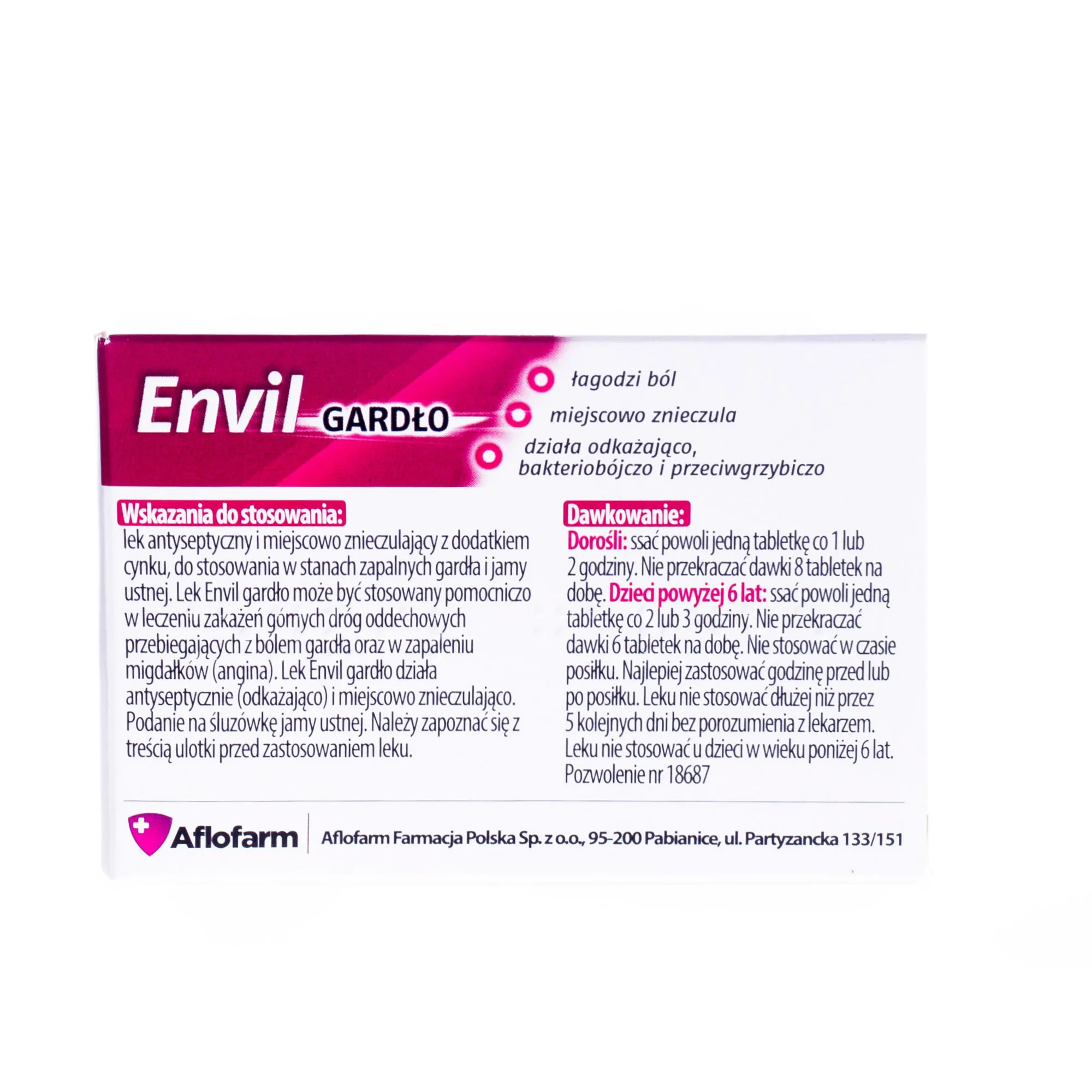 Envil Gardło - lek na ból gardła i stan zapalny jamy ustnej, 20 tabletek do ssania 