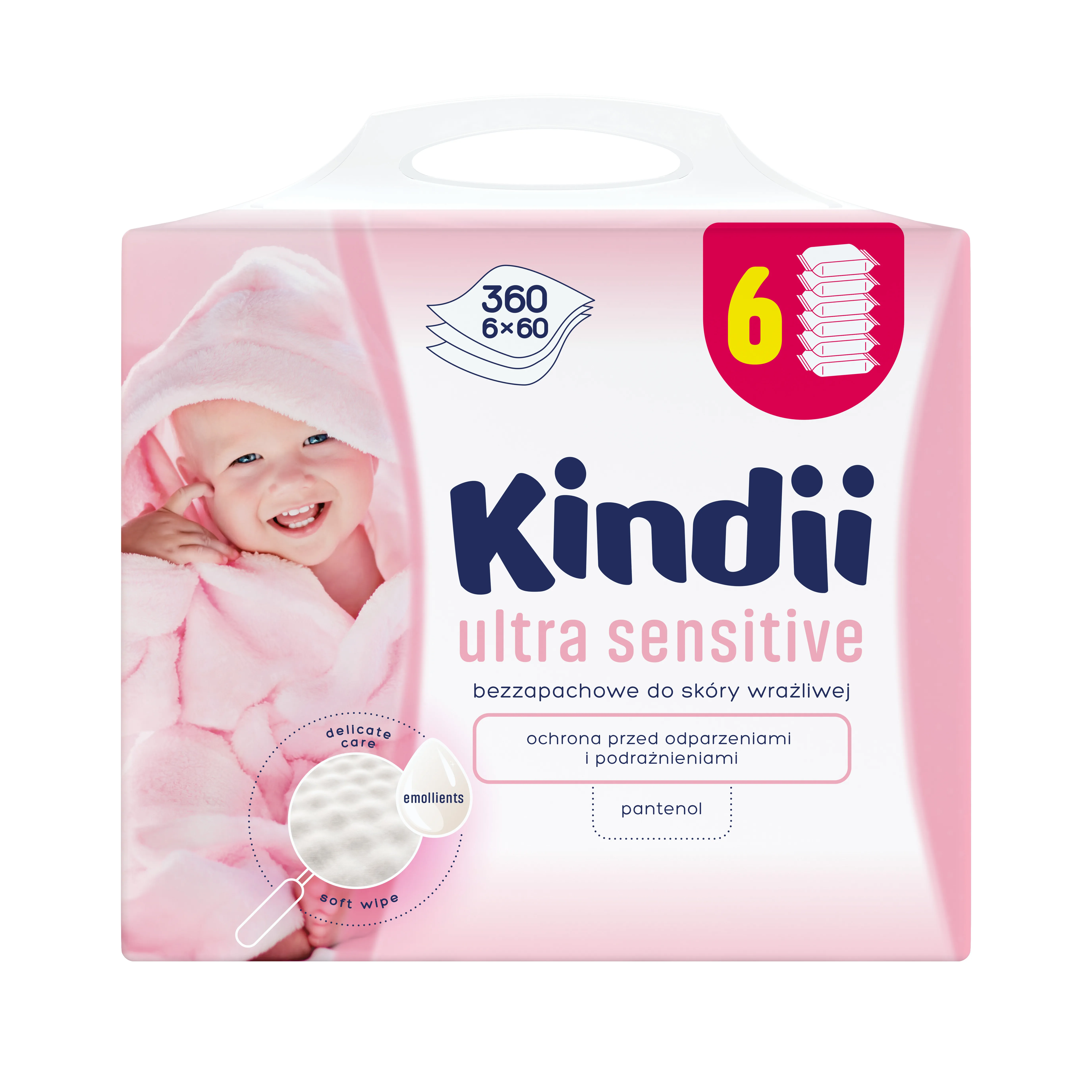 Kindii Ultra Sensitive, bezzapachowe chusteczki dla dzieci do skóry wrazliwej, 360 szt