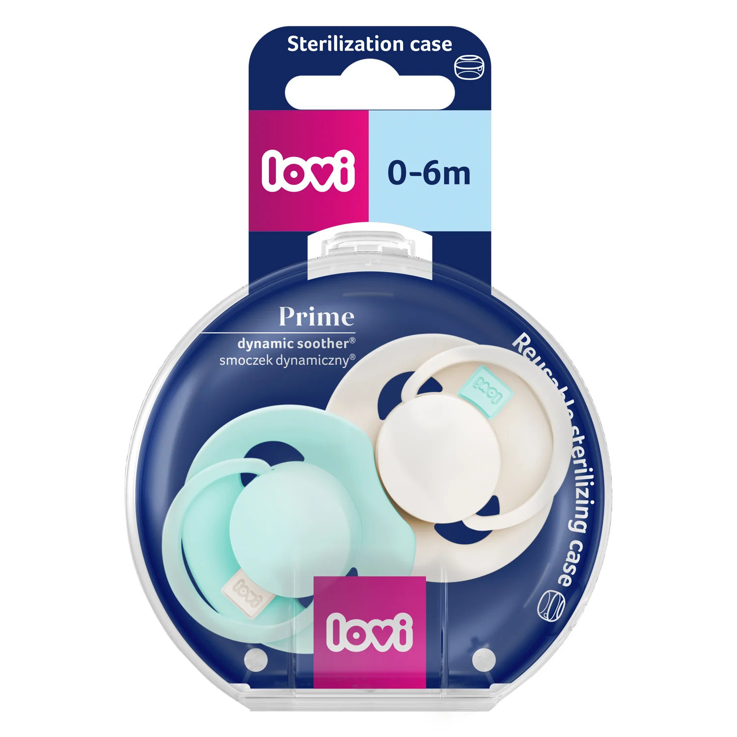 Lovi Prime smoczek silikonowy dynamiczny 0-6 m Logoon/Mint Cream 34/451, 2 sztuki