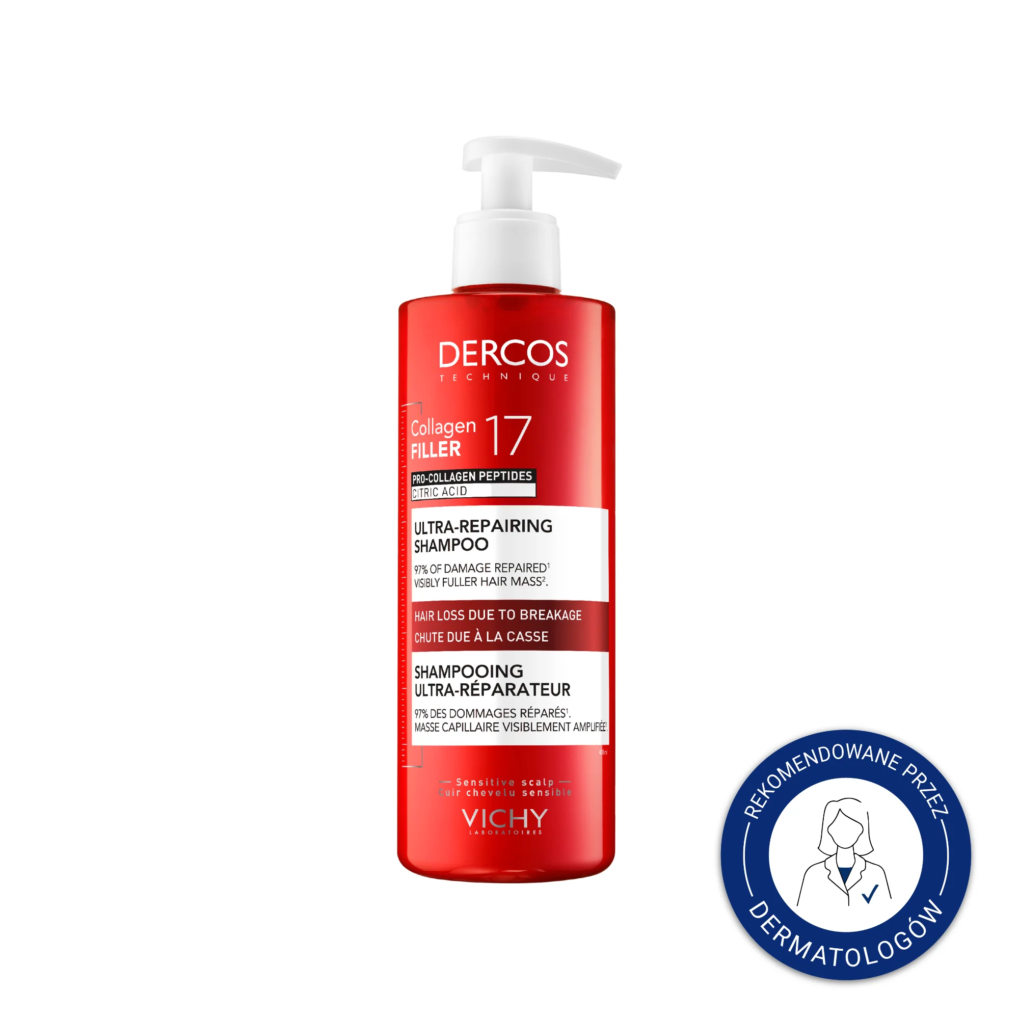 Vichy Dercos, Collagen 17 Filler szampon ultra-regenerujący, 400 ml