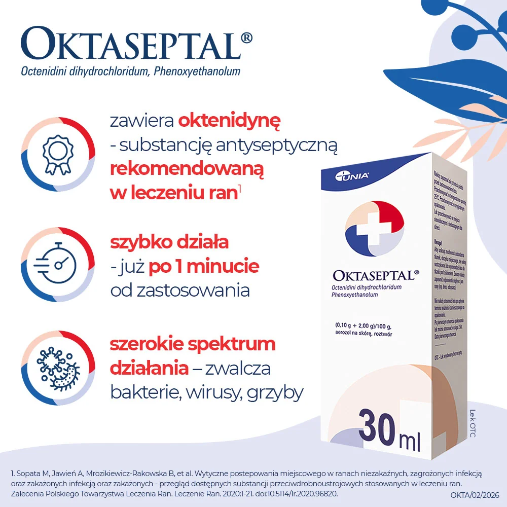 Oktaseptal (0,10 g + 2,00 g)/100 g, aerozol na skórę, roztwór, 30 ml