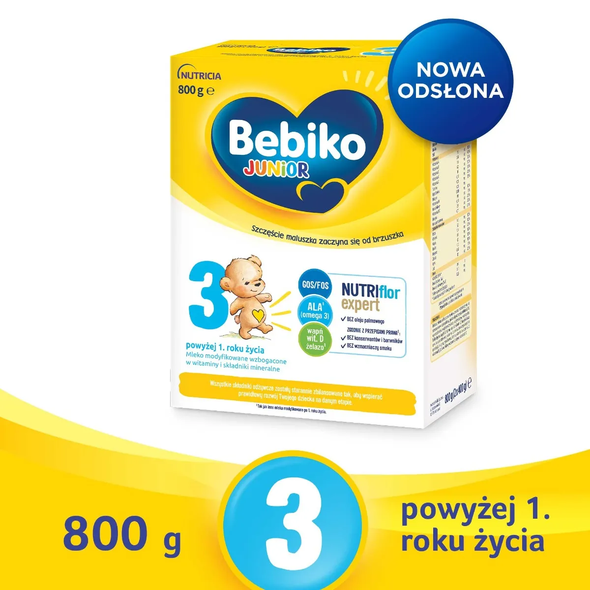 Bebiko Junior 3 Nutriflor+. mleko modyfikowane dla dzieci powyżej 1 roku życia, 800 g