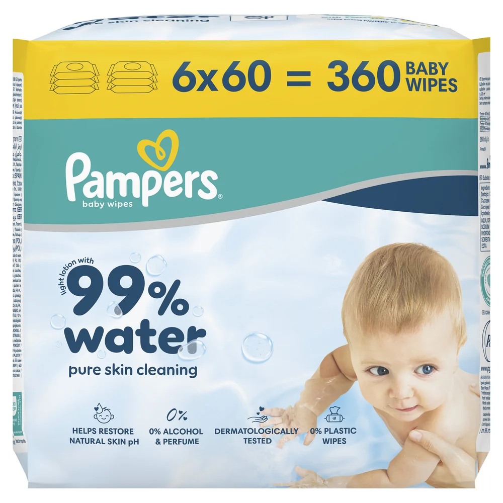 Pampers 99% Water chusteczki nawilżane dla dzieci, 6 x 60 sztuk