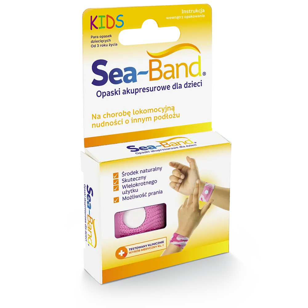 Sea-Band Opaski akupresurowe przeciw mdłościom dla dzieci, kolor różowy, 1 para