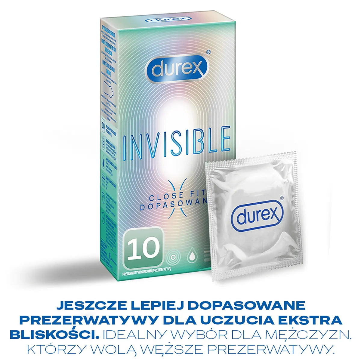 Durex Invisible, prezerwatywy, close fit, 10 sztuk 