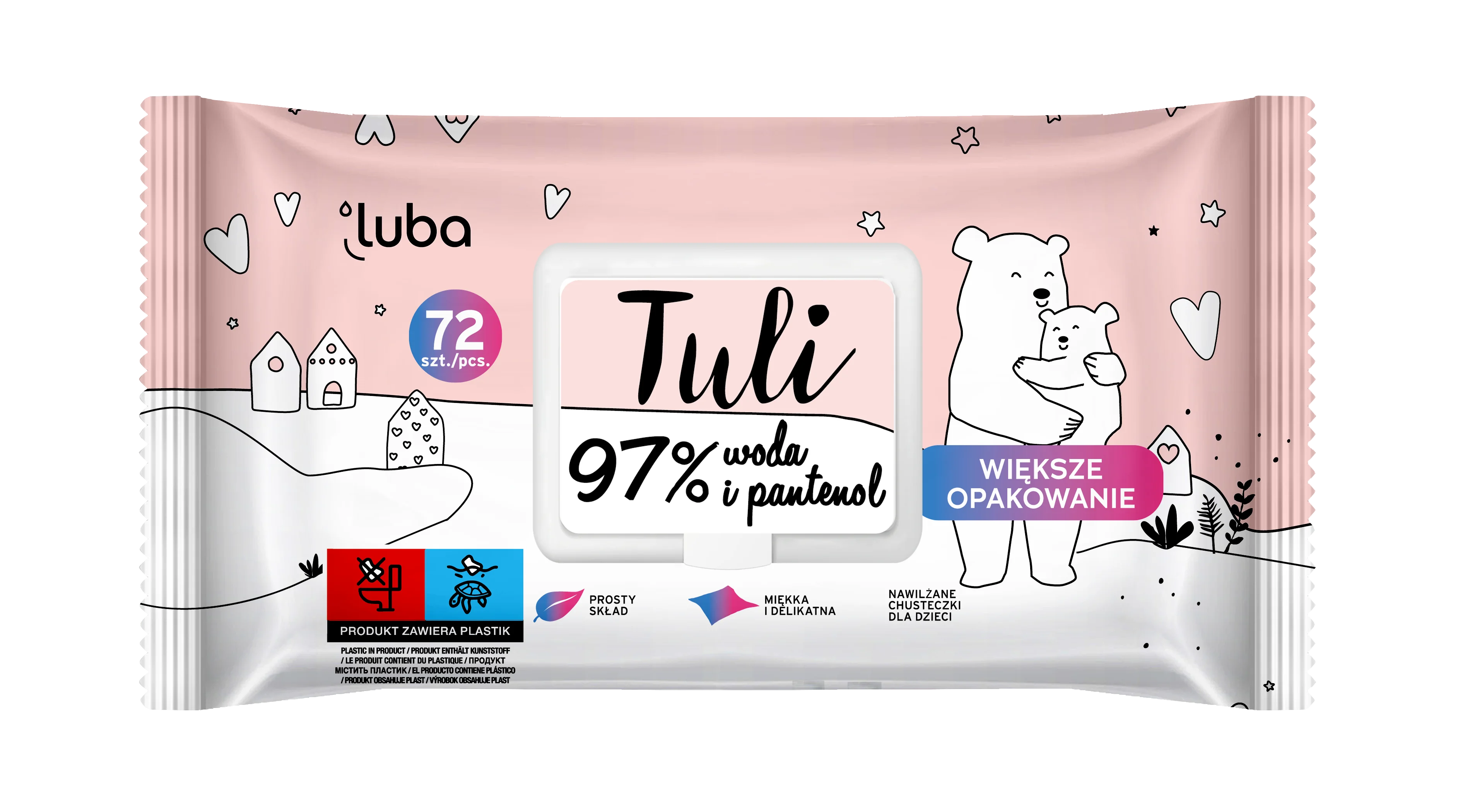 Luba Tuli chusteczki nawilżane dla dzieci 97% woda i pantenol, 72 szt.