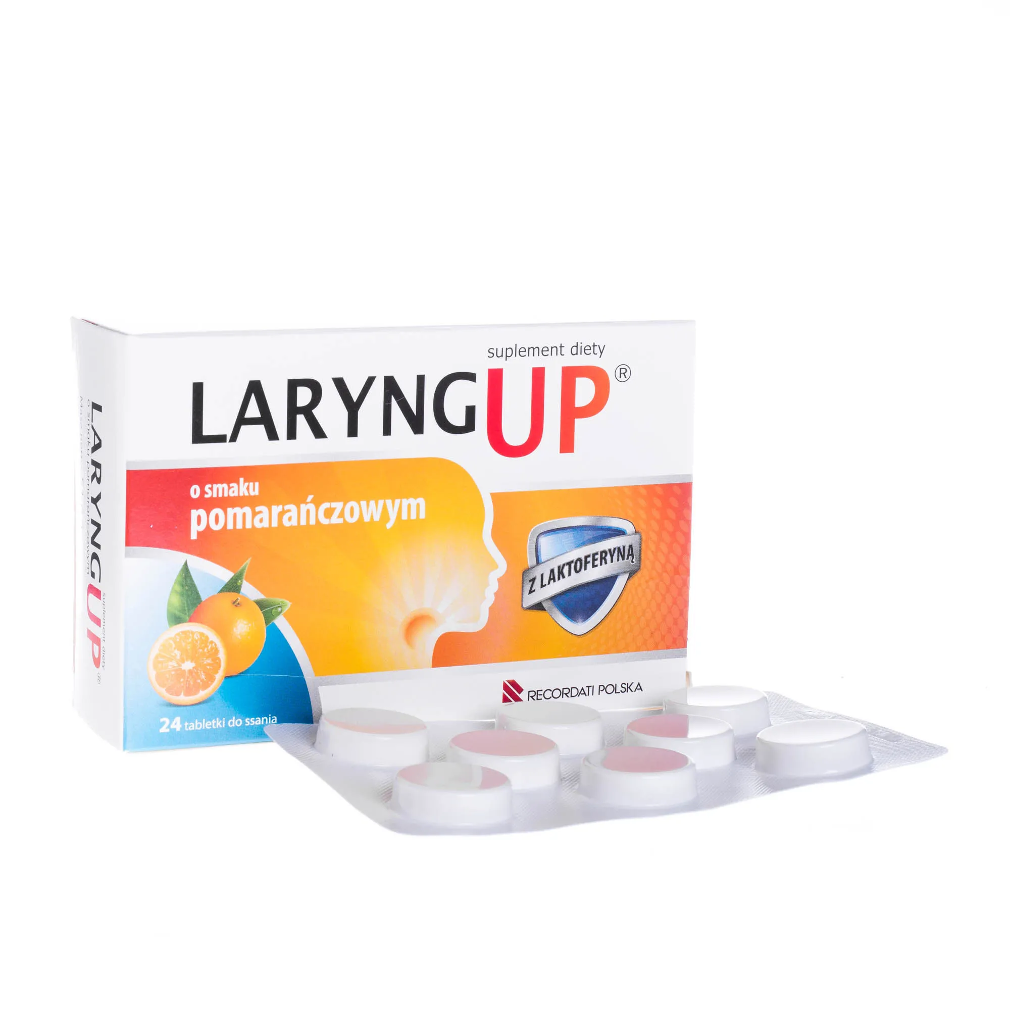 Laryng UP, smak pomarańczowy, suplement diety, 24 tabletki do ssania