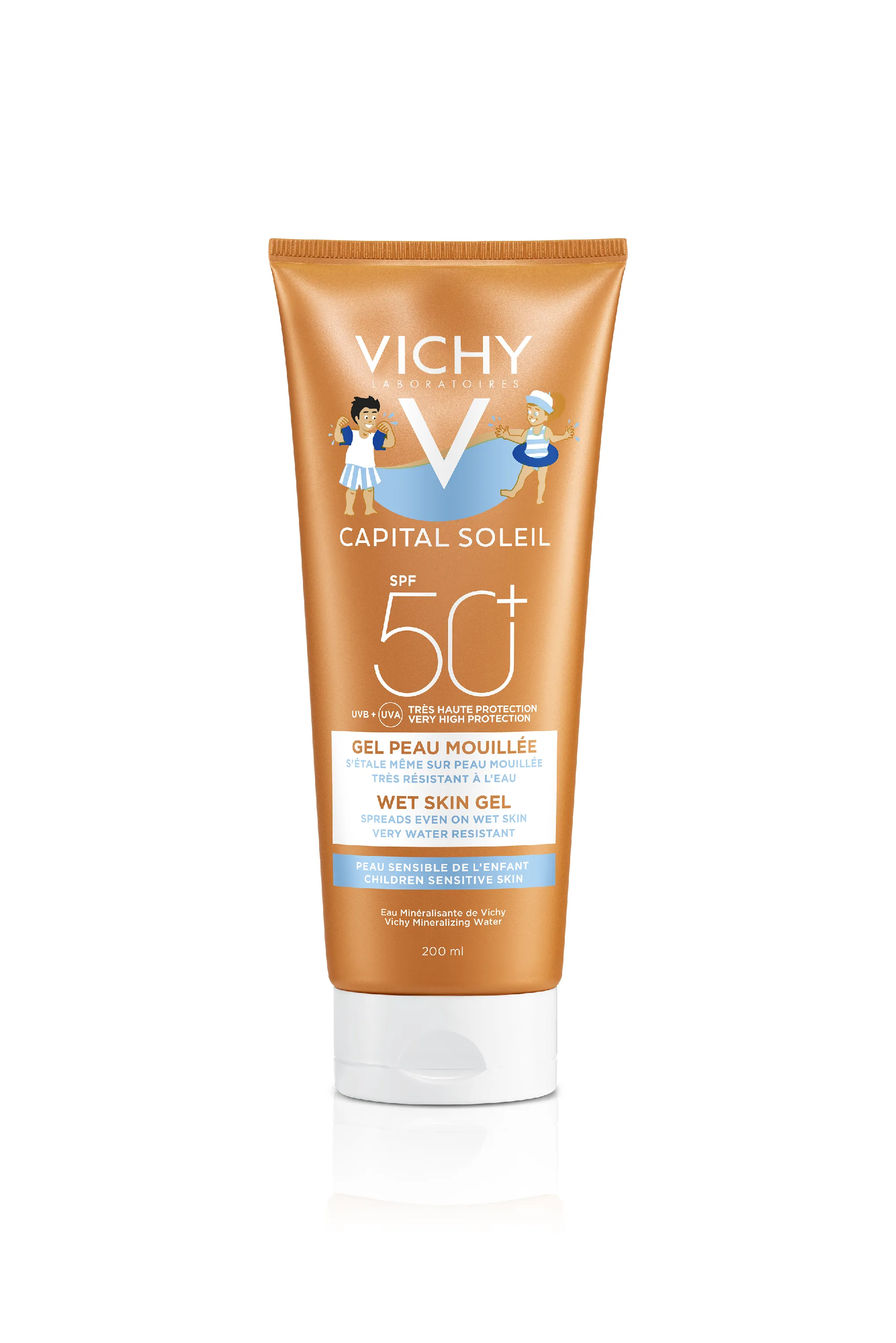 Vichy Capital Soleil Wet Skin Gel,  emulsja dla dzieci SPF50+, 200 ml