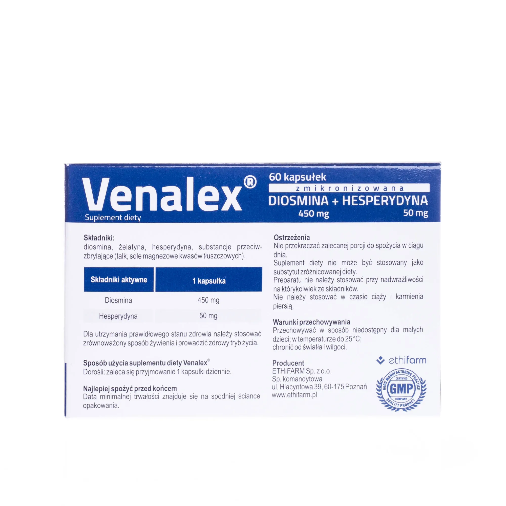 Venalex ( zmikronizowana diosmina 450 mg + Hespedryna 50 mg ), suplement diety, 60 kapsułek 