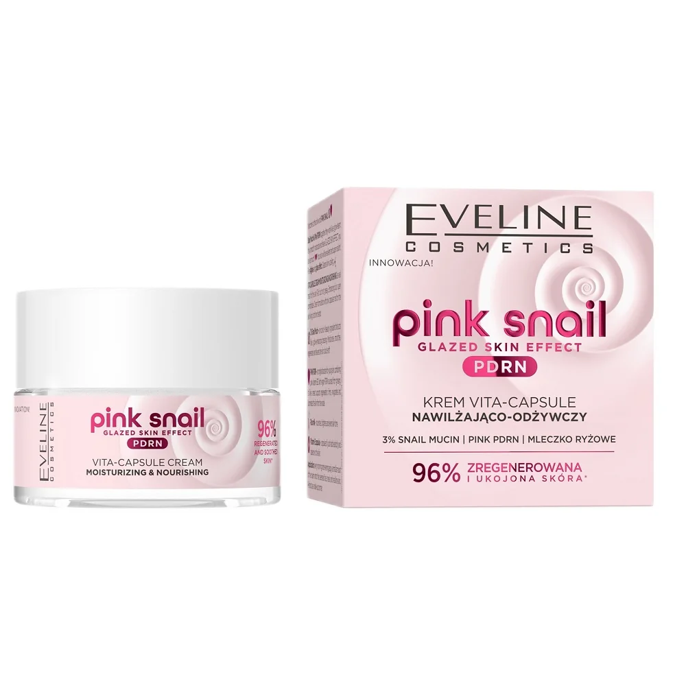 Eveline Pink Snail nawilżający krem do twarzy ze śluzem ślimaka, 50 ml