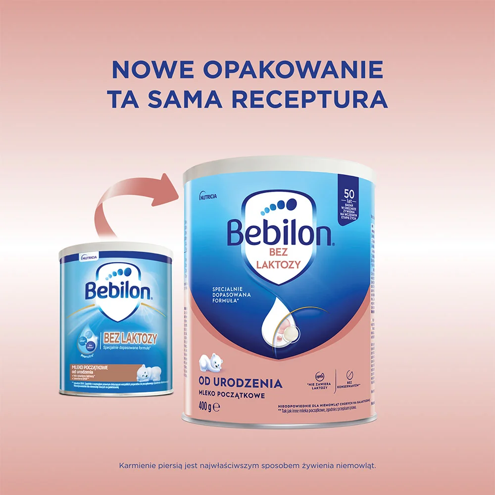 Bebilon BEZ LAKTOZY Pronutra mleko początkowe od urodzenia, 400 g