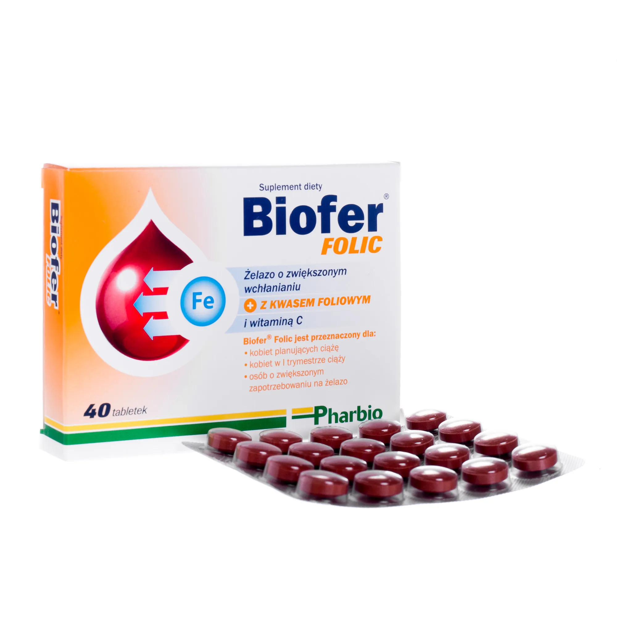 Biofer folic, suplement diety, 40 tabletek 