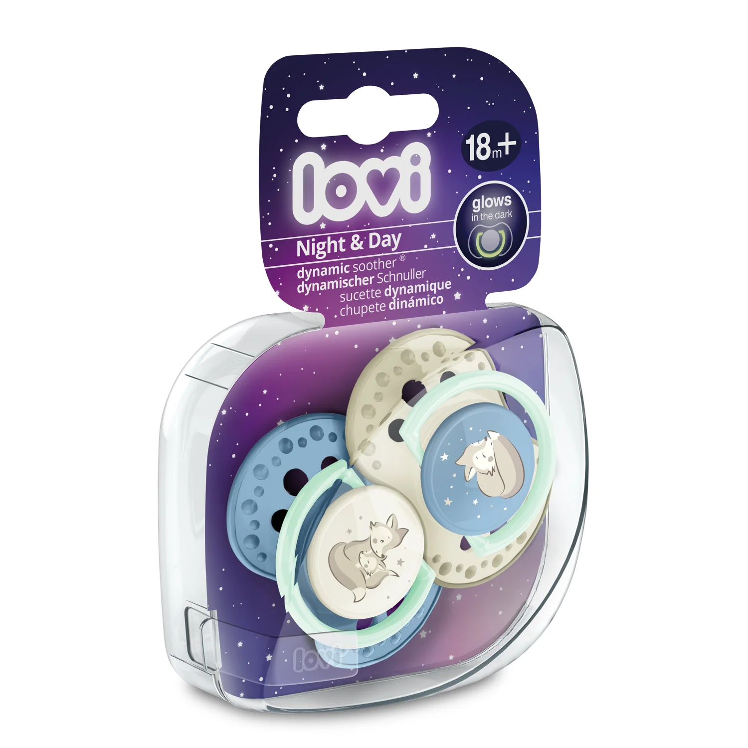 LOVI Smoczek silikonowy dynamiczny 18m+ Night & Day Boy 2 sztuki