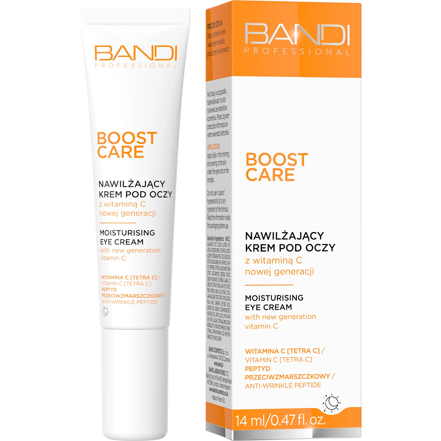 Bandi Boost Care nawilżający krem pod oczy z witaminą C nowej generacji, 14 ml