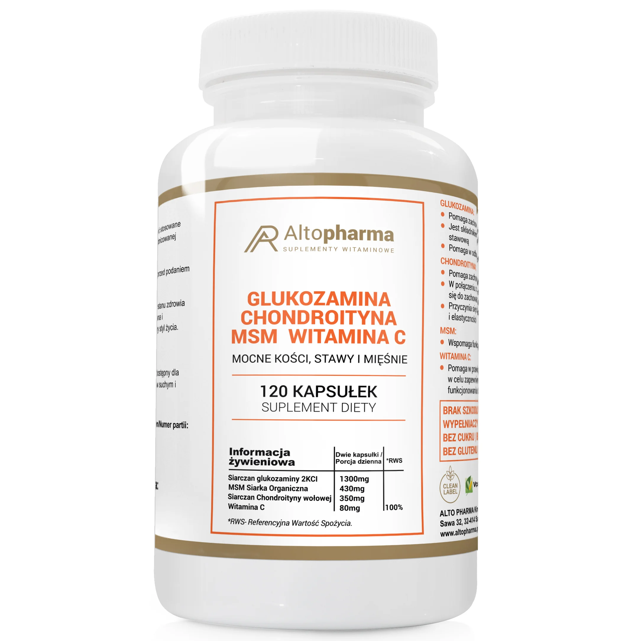 Altopharma Glukozamina Chondroityna MSM Witamina C 120 kapsułek