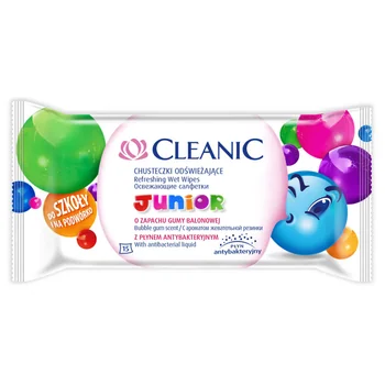Cleanic Junior nawilżane chusteczki odświeżające o zapachu gumy balonowej, 15 szt.