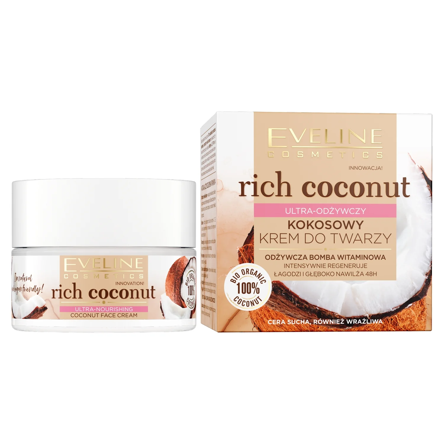 Eveline Cosmetics Rich Coconut ultra-odżywczy kokosowy krem do twarzy, 50 ml
