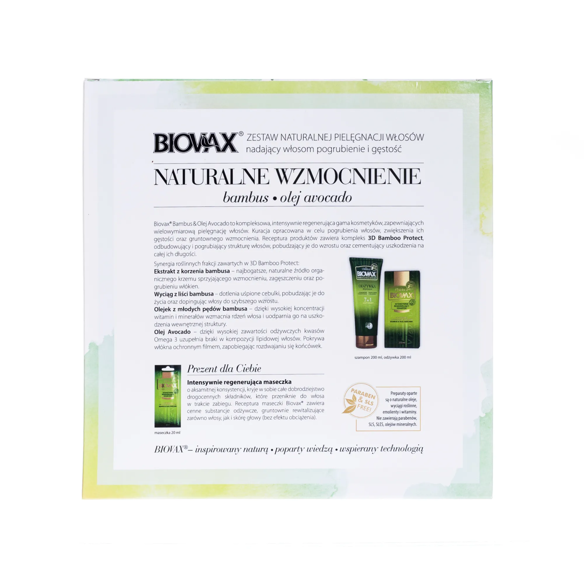 L'biotica Biovax zestaw Bambus & Avocado, odżywka 7w1, 200 ml + szampon, 200 ml + maseczka, 20 ml 