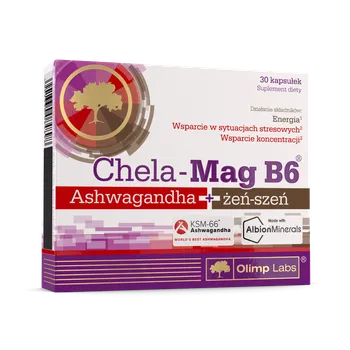Olimp Chela – Mag B6 Ashwagandha + Żeń-szeń, suplement diety, 30 kapsułek 