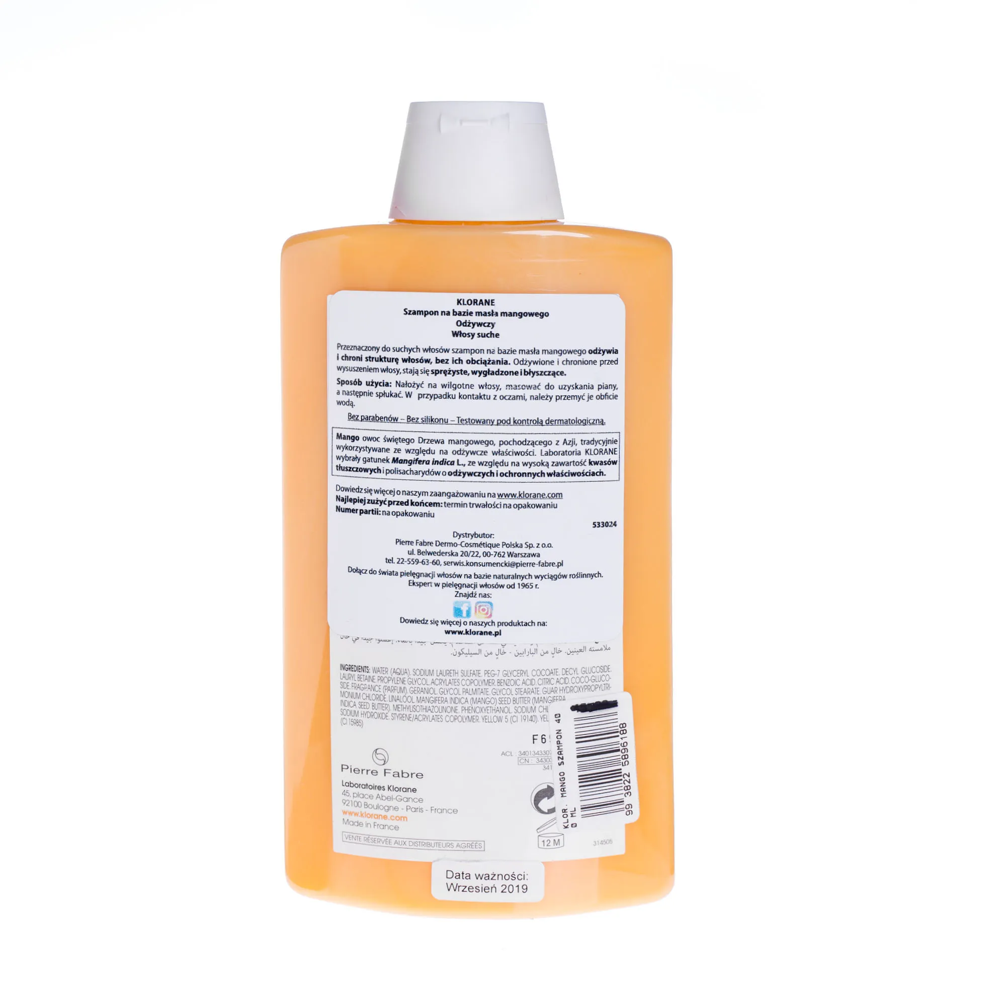 Klorane, odżywczy szampon na bazie masła mangowego, 400 ml 