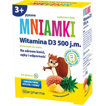 MNIAMKI Witamina D3 500 IU, suplement diety, 60 pastylek do ssania 